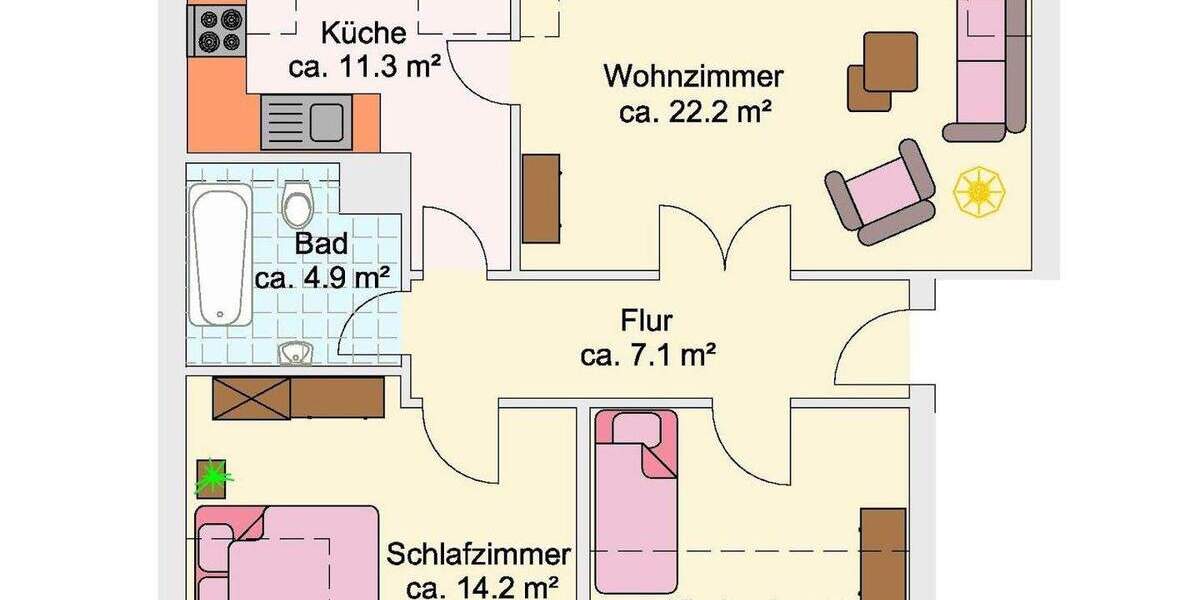 Etagenwohnung Mönchengladbach Schrievers - 3 Zimmer, 72 m&sup2;, 630&euro; | Angebot:25727989