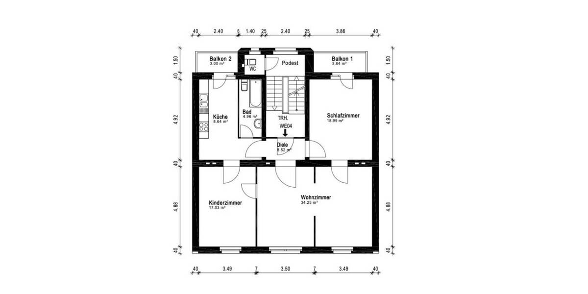 Etagenwohnung Düsseldorf Eller - 3 Zimmer, 96 m&sup2;, 1.340&euro; | Angebot:26434462