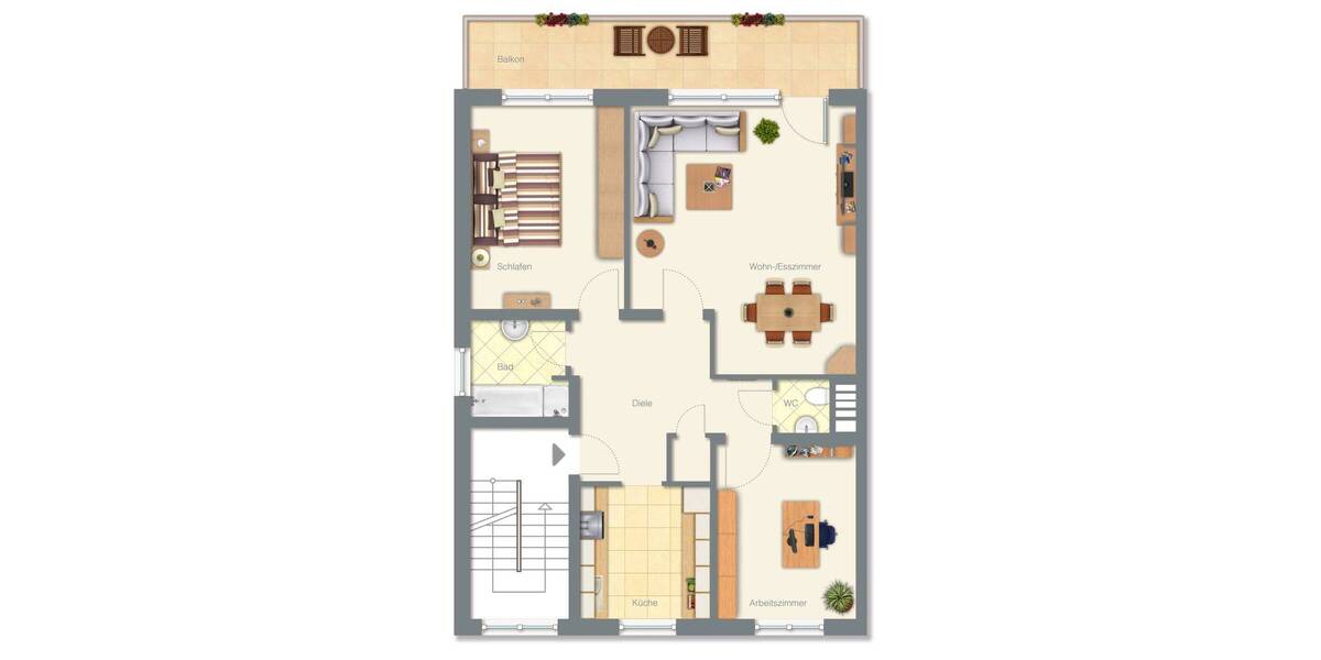 Etagenwohnung Düsseldorf Urdenbach - 3 Zimmer, 85 m&sup2;, 1.250&euro; | Angebot:26451783