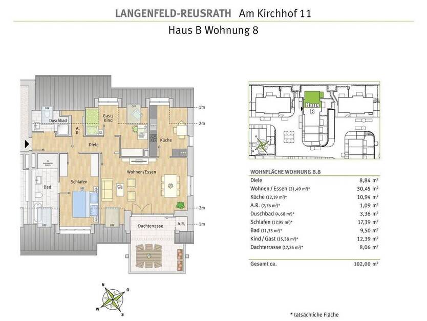 Große 3-Zimmer-Wohnung mit Südwest-Dachterrasse