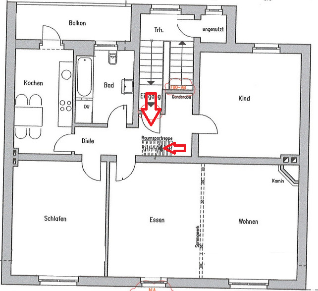 URDENBACH ALTBAU BEZUGSFREI KAMIN PARKETT GROßE KÜCHE GROßES BAD GROßER BALKON + 50 QM SPITZBODEN 3 zimmer