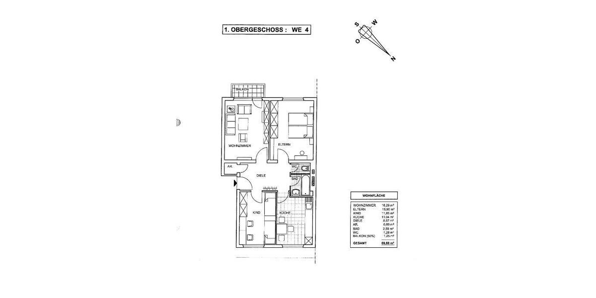 Etagenwohnung Düsseldorf Stadtbezirk 3 - 3 Zimmer, 70 m&sup2;, 299.000&euro; | Angebot:26443878